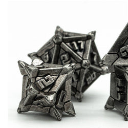 Vintage Silver Pinwheel Strengthened Metal 7-Dice Set | Metal DND Dice (Online Only)