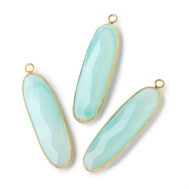 37x12mm Vermeil Bezel Seafoam Chalcedony Faceted Elongated Oval Pendant 1 piece (ONLINE ORDER ONLY)