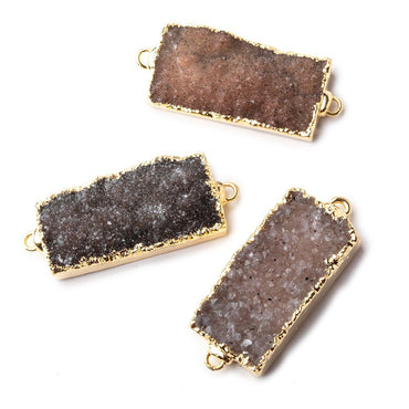 37x14mm Gold Leaf Edged Chocolate Brown Drusy East West Bar Connector 1 piece (ONLINE ORDER ONLY)