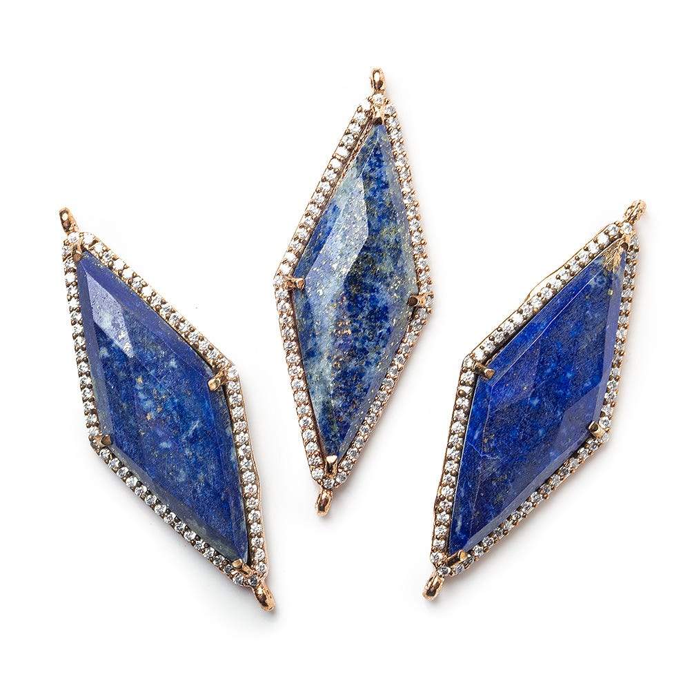 37x16mm Antique Copper Bezel CZ & Lapis Lazuli Faceted Kite Marquise Connector 1 focal bead (ONLINE ORDER ONLY)