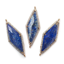 37x16mm Antique Copper Bezel CZ & Lapis Lazuli Faceted Kite Marquise Connector 1 focal bead (ONLINE ORDER ONLY)