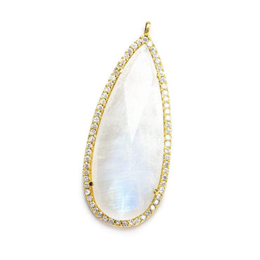 37x16mm Gold CZ Bezel & Rainbow Moonstone faceted pear Pendant 1 piece (ONLINE ORDER ONLY)