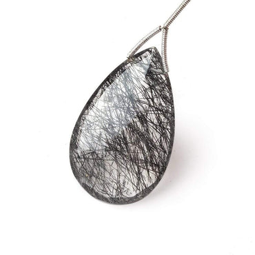 37x23x6mm Silver Rutilated & Black Tourmalinated Quartz Pear 1 bead AAA (ONLINE ORDER ONLY)