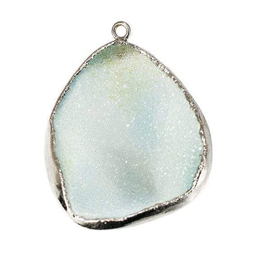 37x28x11mm Oxidized Silver Leafed Bluish White Agate Drusy Pendant 1 piece (ONLINE ORDER ONLY)