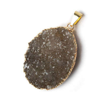 37x28x9mm Gold Leaf Edged Smoky Quartz Drusy with Bail 1 piece (ONLINE ORDER ONLY)