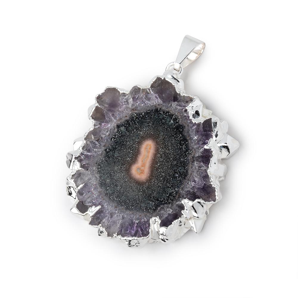 37x36mm Silver Leafed Amethyst Solar Quartz Slice Pendant 1 focal piece (ONLINE ORDER ONLY)