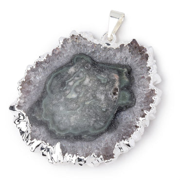37x39mm Silver Leafed Amethyst Solar Quartz Slice Pendant 1 focal piece (ONLINE ORDER ONLY)