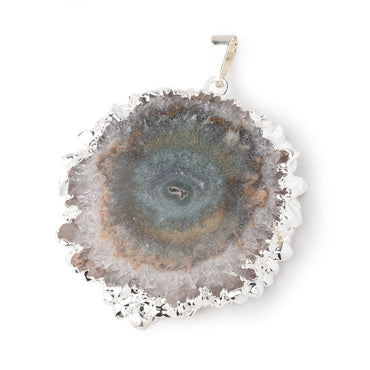 37x39mm Silver Leafed Amethyst Solar Quartz Slice Pendant 1 focal piece (ONLINE ORDER ONLY)