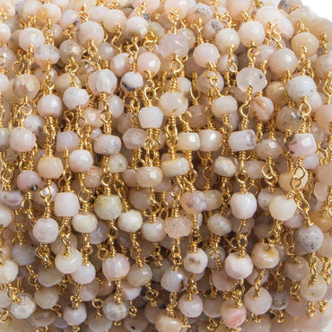3.8 mm Pink Peruvian Opal faceted rondelle Gold plated Chain by the foot 34pcs (ONLINE ORDER ONLY)