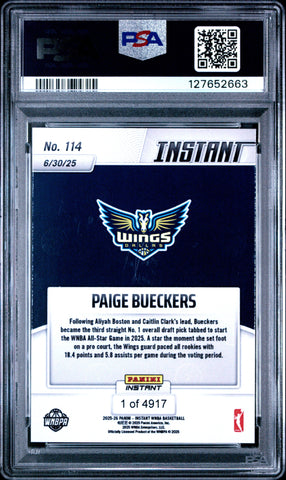 Graded 2025 Panini Instant WNBA Paige Bueckers #114 Rookie RC Basketball Card PSA 10 Gem Mint (ONLINE ORDER ONLY)