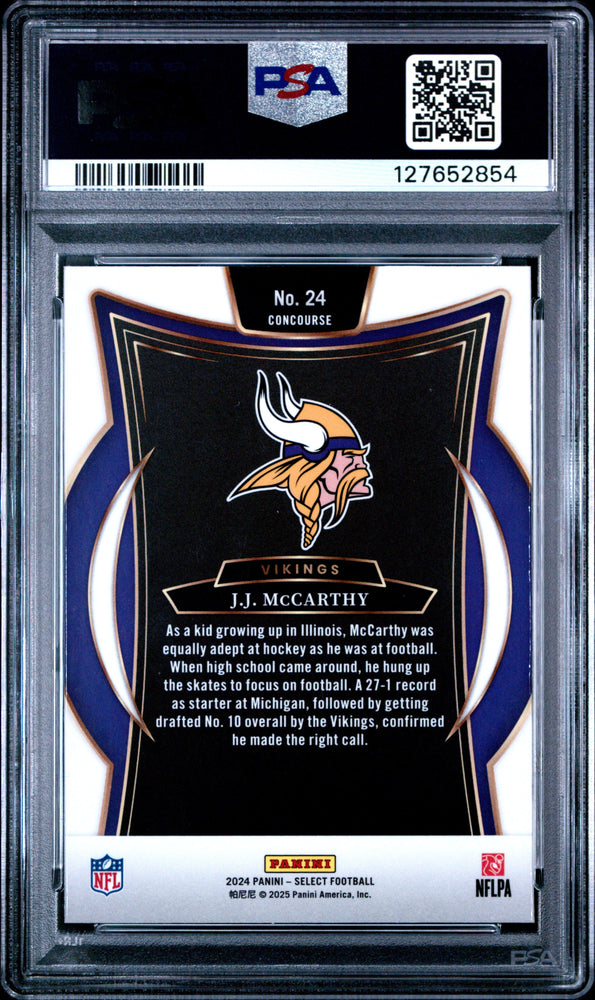 Graded 2024 Panini Select JJ McCarthy #24 Rookie RC Football Card PSA 10 Gem Mint (ONLINE ORDER ONLY)