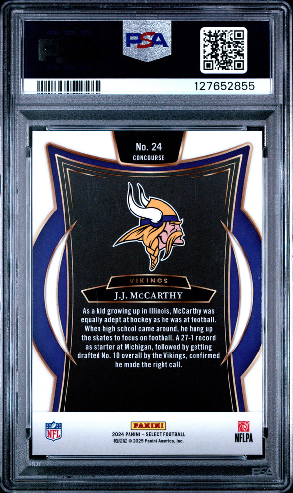 Graded 2024 Panini Select JJ McCarthy #24 Rookie RC Football Card PSA 8 Near Mint (ONLINE ORDER ONLY)