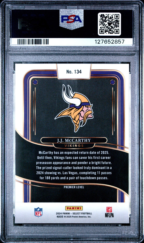 Graded 2024 Panini Select JJ McCarthy #134 Rookie RC Football Card PSA 8 Near Mint (ONLINE ORDER ONLY)