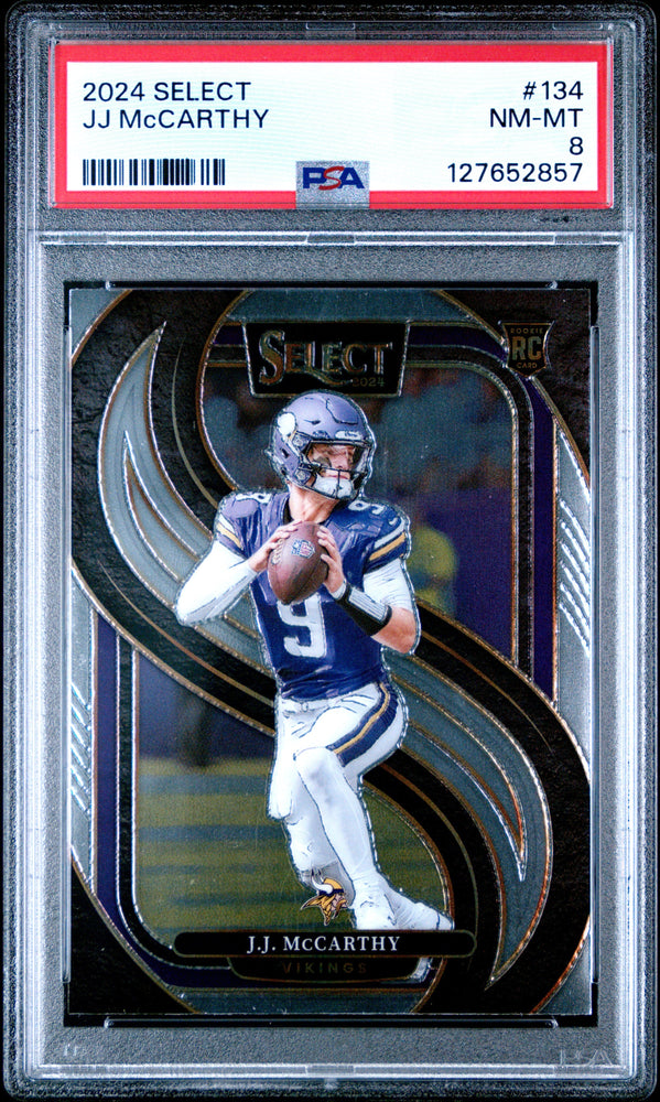 Graded 2024 Panini Select JJ McCarthy #134 Rookie RC Football Card PSA 8 Near Mint (ONLINE ORDER ONLY)