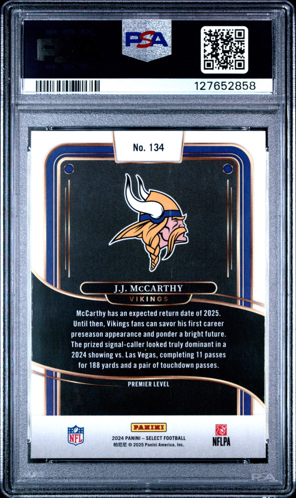 Graded 2024 Panini Select JJ McCarthy #134 Rookie RC Football Card PSA 9 Mint (ONLINE ORDER ONLY)
