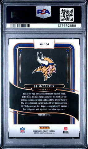 Graded 2024 Panini Select JJ McCarthy #134 Rookie RC Football Card PSA 9 Mint (ONLINE ORDER ONLY)