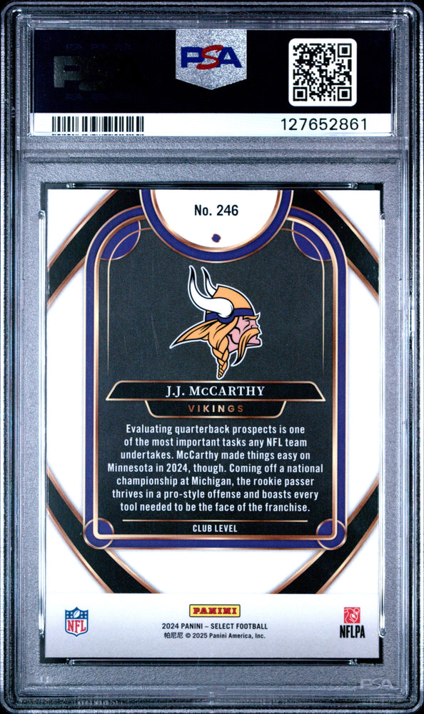 Graded 2024 Panini Select JJ McCarthy #246 Rookie RC Football Card PSA 9 Mint (ONLINE ORDER ONLY)