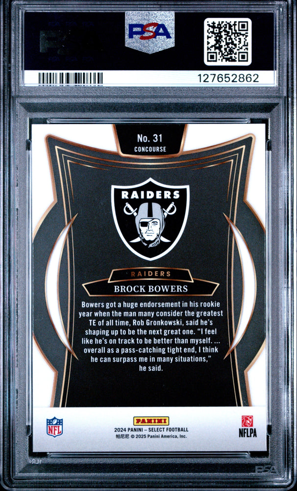 Graded 2024 Panini Select Brock Bowers #31 Rookie RC Football Card PSA 10 Gem Mint (ONLINE ORDER ONLY)