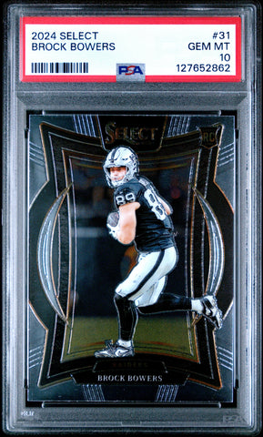 Graded 2024 Panini Select Brock Bowers #31 Rookie RC Football Card PSA 10 Gem Mint (ONLINE ORDER ONLY)