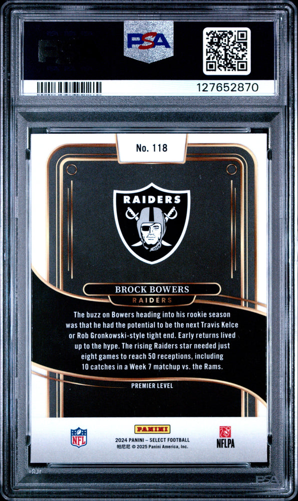 Graded 2024 Panini Select Brock Bowers #118 Rookie RC Football Card PSA 10 Gem Mint (ONLINE ORDER ONLY)