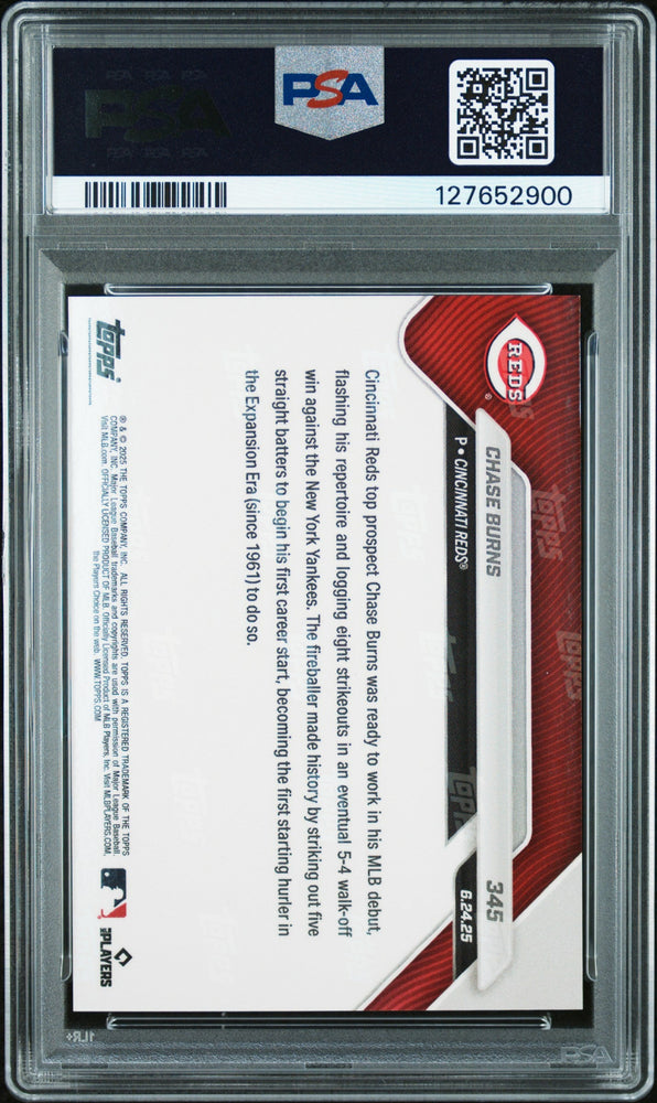 Graded 2025 Topps Now Chase Burns #345 Rookie RC Baseball Card PSA 10 Gem Mint