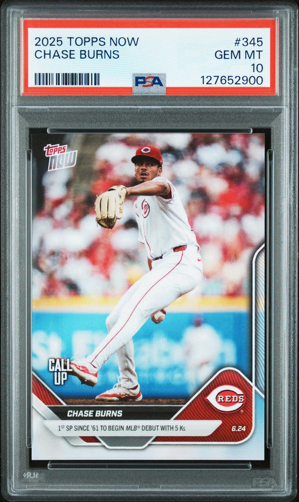 Graded 2025 Topps Now Chase Burns #345 Rookie RC Baseball Card PSA 10 Gem Mint