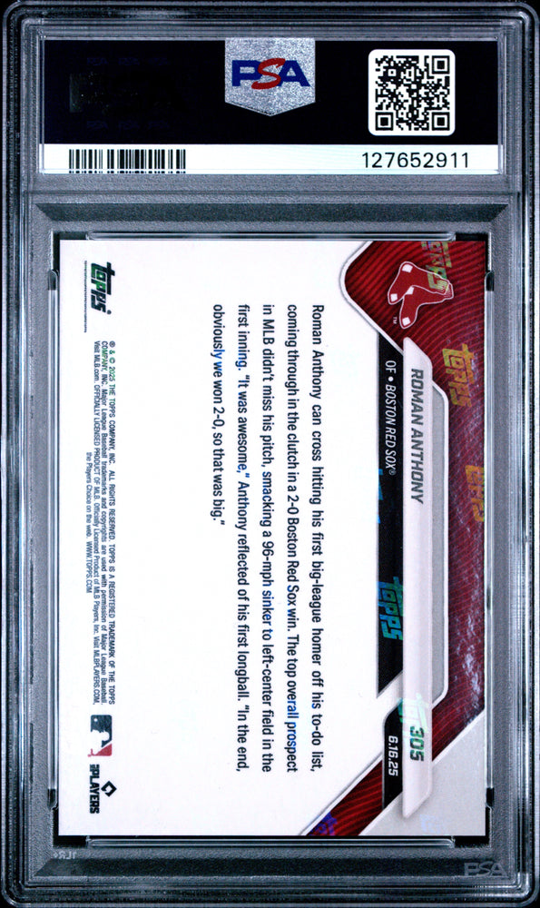 Graded 2025 Topps Now Roman Anthony #305 Black Foil /10 Rookie RC Baseball Card PSA 10 Gem Mint (ONLINE ORDER ONLY)