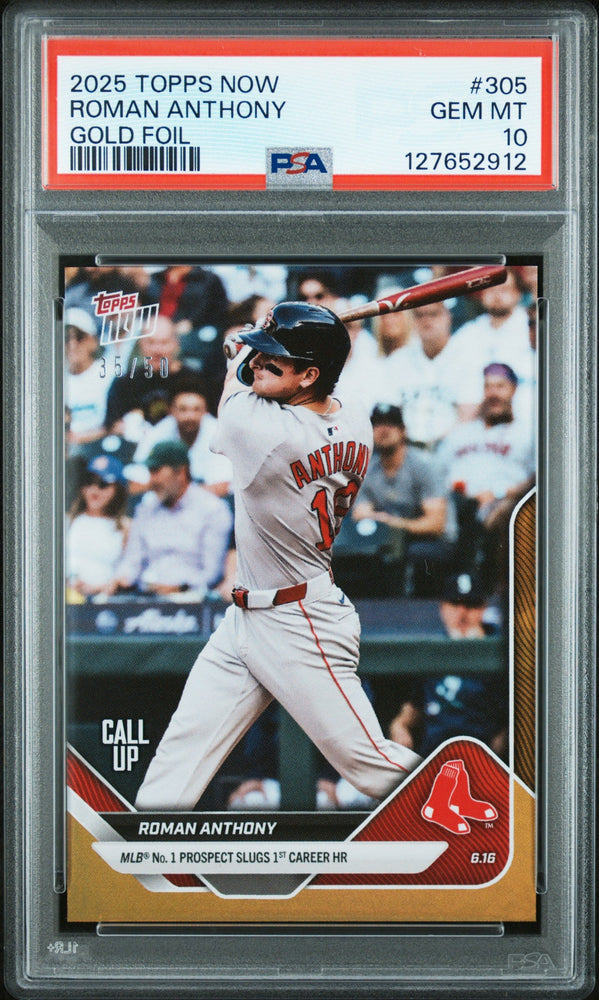 Graded 2025 Topps Now Roman Anthony #305 Gold Foil /50 Rookie RC Baseball Card PSA 10 Gem Mint (ONLINE ORDER ONLY)