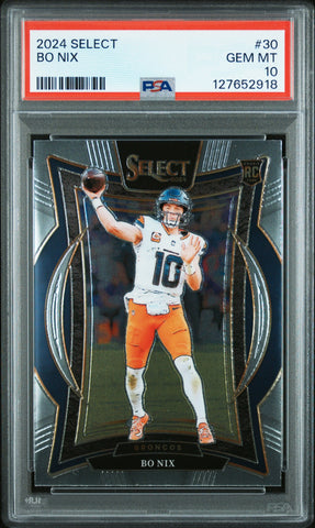 Graded 2024 Panini Select Bo Nix #30 Rookie RC Football Card PSA 10 Gem Mint (ONLINE ORDER ONLY)