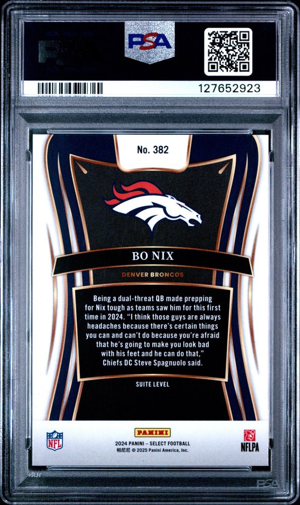 Graded 2024 Panini Select Bo Nix #382 Rookie RC Football Card PSA 10 Gem Mint (ONLINE ORDER ONLY)