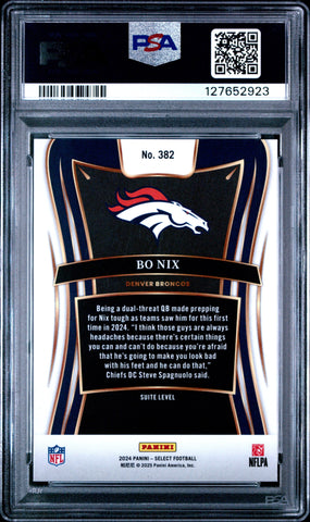 Graded 2024 Panini Select Bo Nix #382 Rookie RC Football Card PSA 10 Gem Mint (ONLINE ORDER ONLY)
