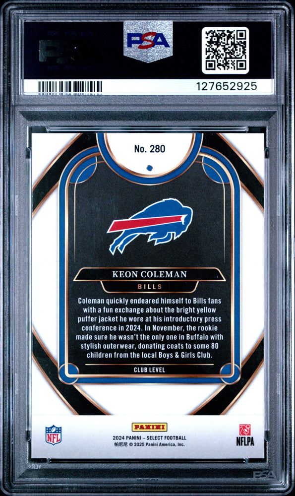 Graded 2024 Panini Select Keon Coleman #280 Rookie RC Football Card PSA 10 Gem Mint (ONLINE ORDER ONLY)