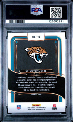 Graded 2024 Panini Select Brian Thomas Jr. #143 Rookie RC Football Card PSA 9 Mint (ONLINE ORDER ONLY)