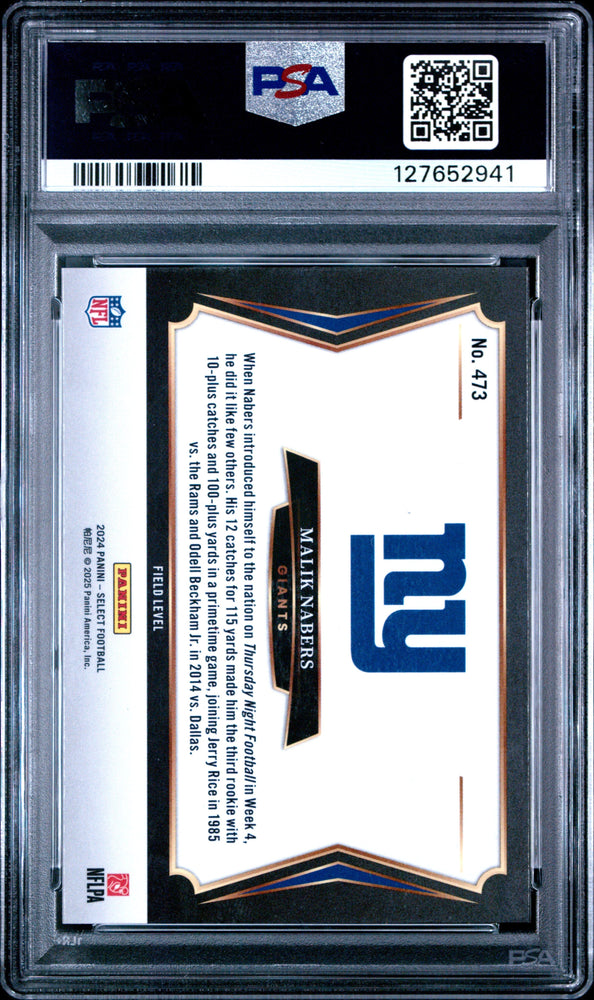 Graded 2024 Panini Select Malik Nabers #473 Rookie RC Football Card PSA 10 Gem Mint (ONLINE ORDER ONLY)