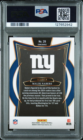 Graded 2024 Panini Select Malik Nabers #29 Rookie RC Football Card PSA 10 Gem Mint (ONLINE ORDER ONLY)