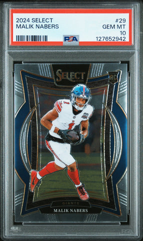 Graded 2024 Panini Select Malik Nabers #29 Rookie RC Football Card PSA 10 Gem Mint (ONLINE ORDER ONLY)