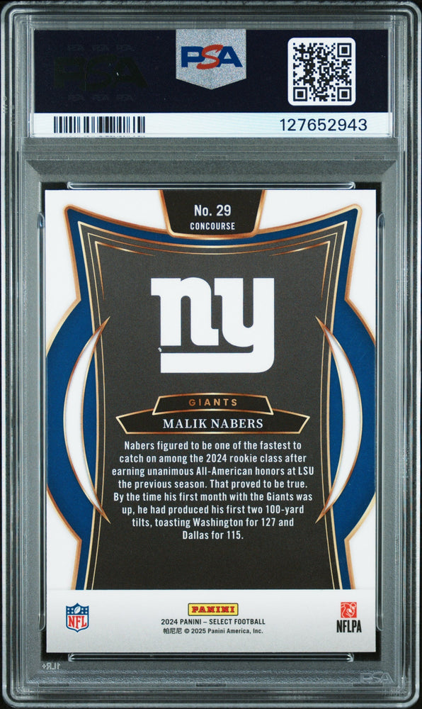Graded 2024 Panini Select Malik Nabers #29 Rookie RC Football Card PSA 9 Mint