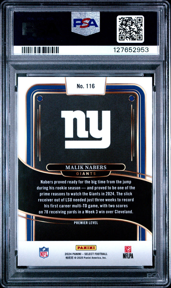 Graded 2024 Panini Select Malik Nabers #116 Rookie RC Football Card PSA 8 Near Mint