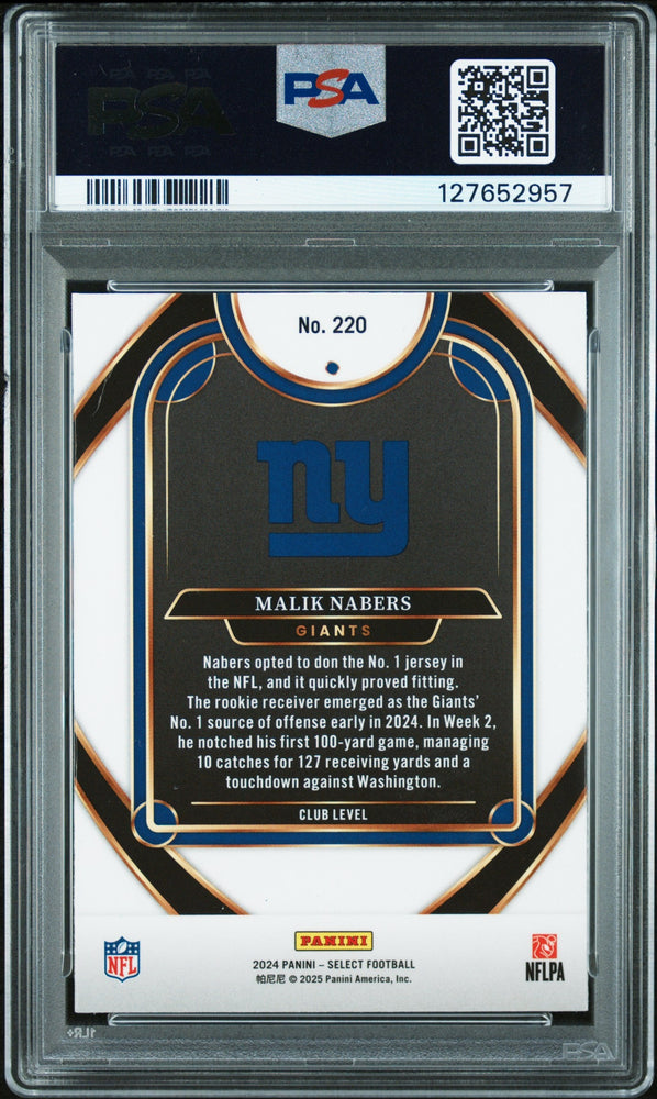 Graded 2024 Panini Select Malik Nabers #220 Rookie RC Football Card PSA 5 Excellent (ONLINE ORDER ONLY)