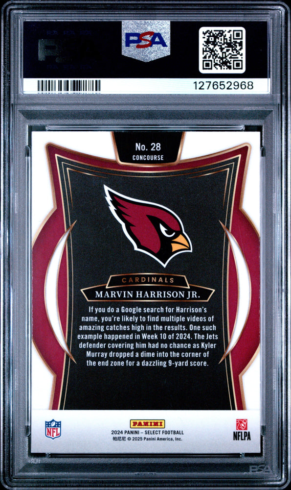 Graded 2024 Panini Select Marvin Harrison Jr. #28 Rookie RC Football Card PSA 9 Mint (ONLINE ORDER ONLY)