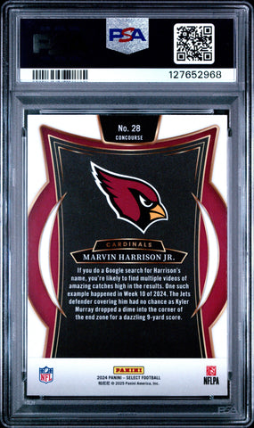 Graded 2024 Panini Select Marvin Harrison Jr. #28 Rookie RC Football Card PSA 9 Mint (ONLINE ORDER ONLY)