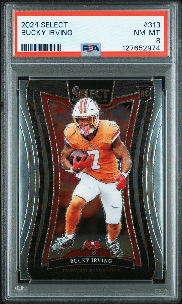 Graded 2024 Panini Select Bucky Irving #313 Rookie RC Football Card PSA 8 Near Mint (ONLINE ORDER ONLY)