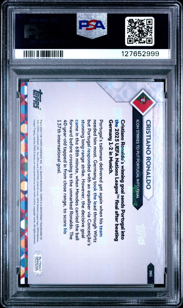 Graded 2025 Topps Now UEFA Nations League Cristiano Ronaldo #1 Soccer Card PSA 10 Gem Mint (ONLINE ORDER ONLY)