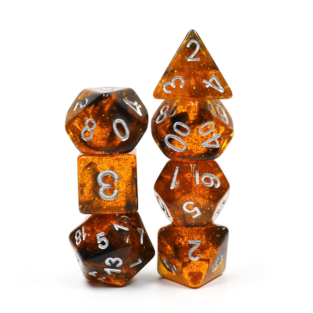 Orange w/ Black Swirl and Silver Ink 7-Dice Set DND RPG (Online Only)