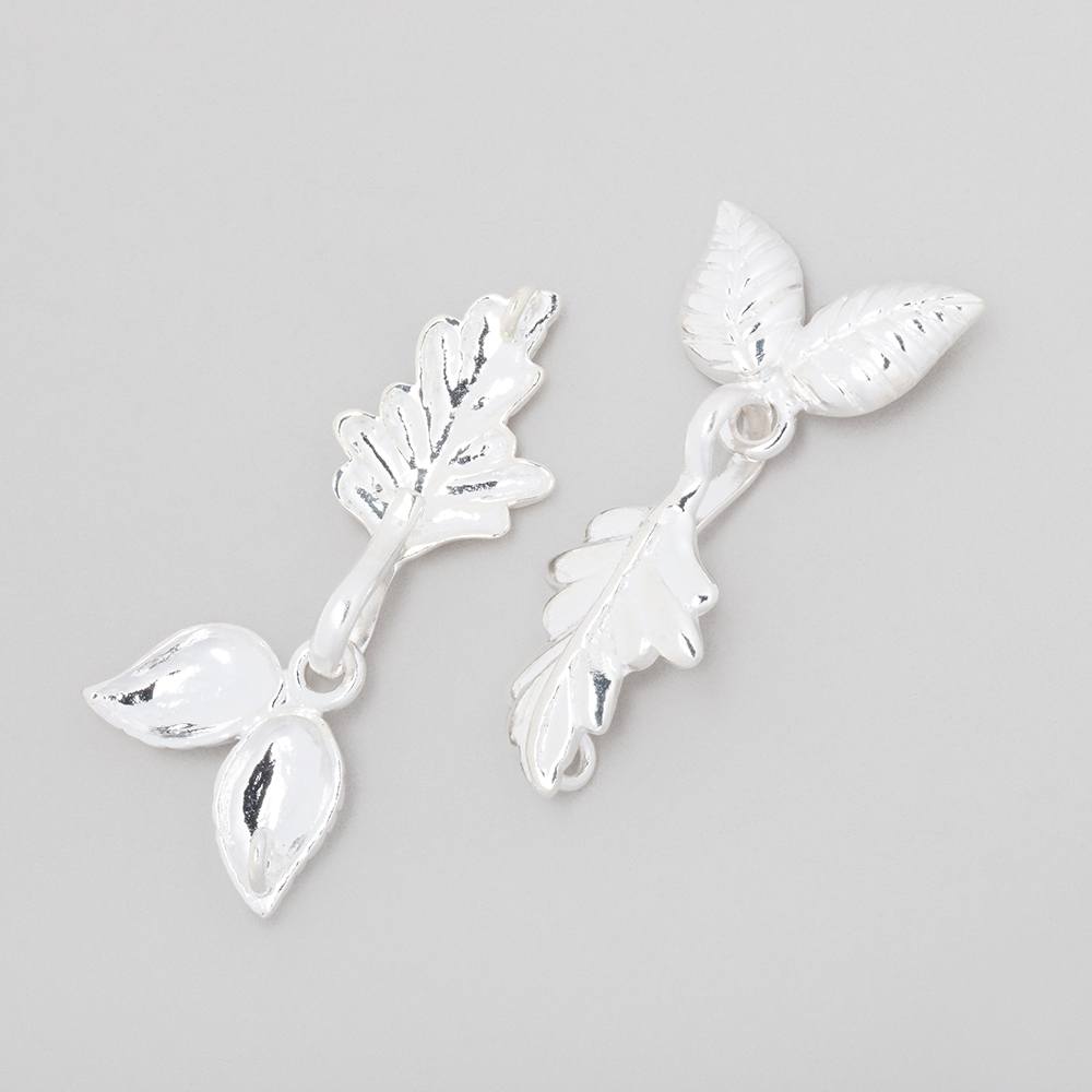 38x18mm Sterling Silver Hook and Eye Clasp with Leaves 1 piece (ONLINE ORDER ONLY)