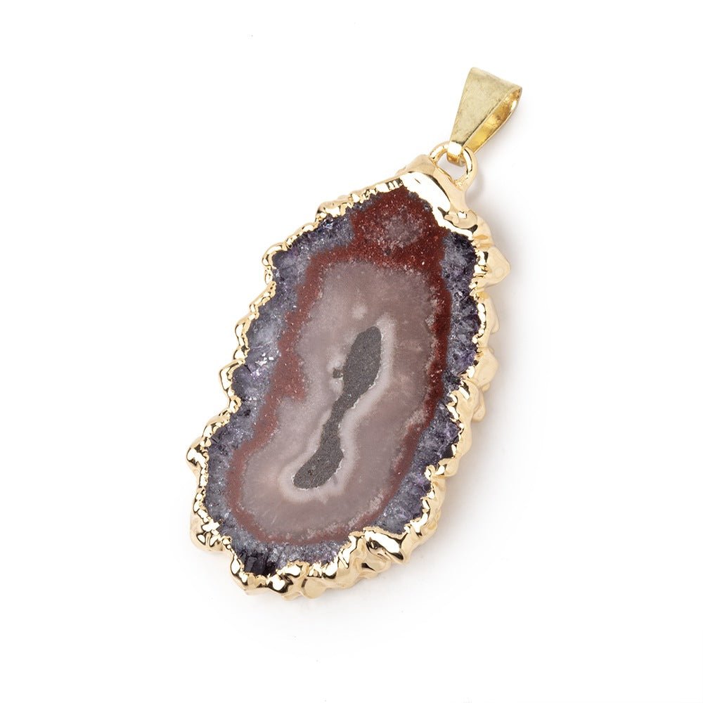 38x22mm Gold Leafed Amethyst Solar Quartz Slice Pendant 1 focal piece (ONLINE ORDER ONLY)