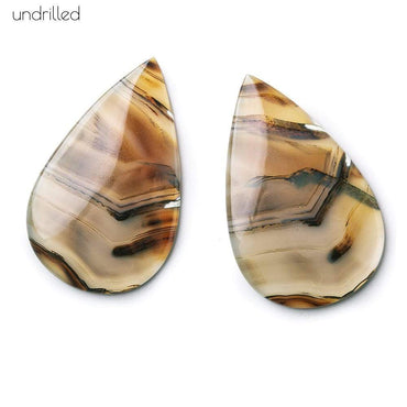 38x24x3mm Cream & Brown Agate Plain Pear Gem Quality Focal Set of 2 (ONLINE ORDER ONLY)