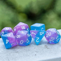 Purple Blue Two Tone 7-Dice Dnd Dice | Glitter w/White Numbers Set (Online Only)