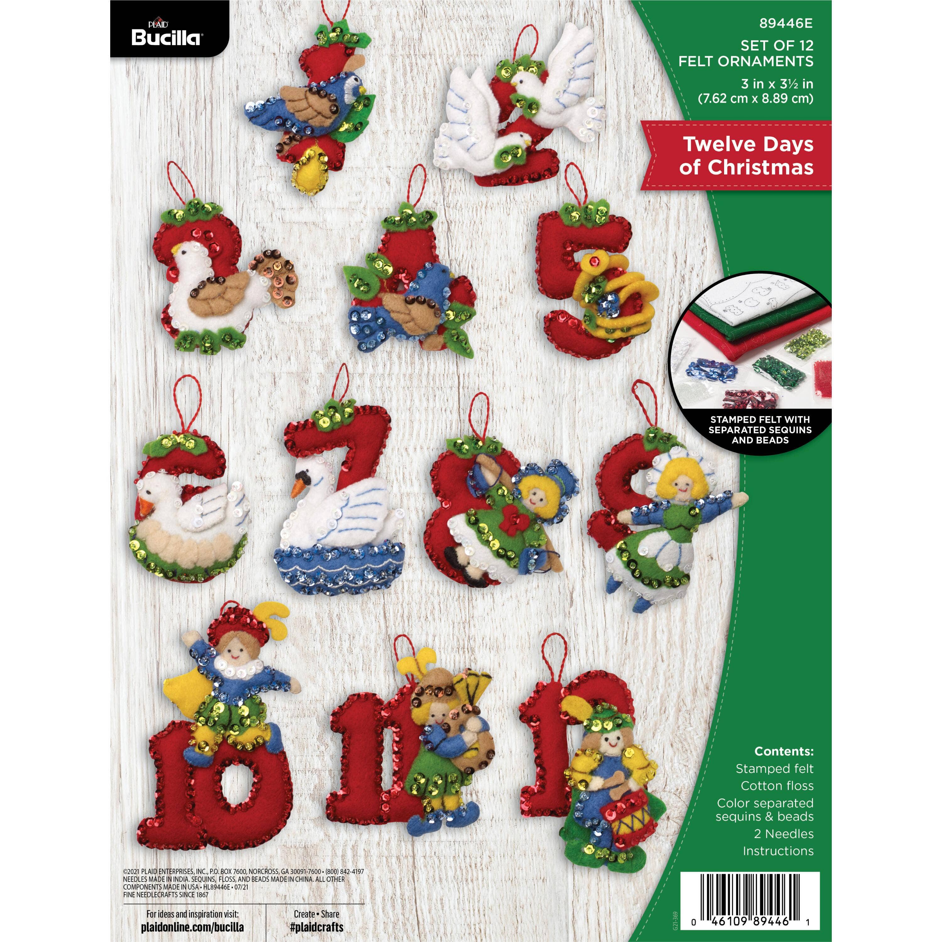 Bucilla 12 Days of Christmas Felt Ornament Kit – Set of 12 Holiday Ornaments (ONLINE ORDER ONLY)