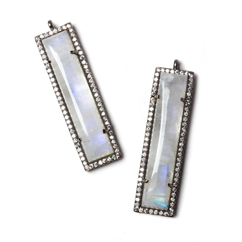 39x10.5mm Black Gold Bezel Cubic Zirconia & Rainbow Moonstone Bar Pendant 1 pc (ONLINE ORDER ONLY)